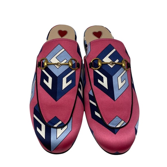 NWT GUCCI Princetown GG Wallpaper-print Satin Loafers In Pink 39 - Picture 3 of 11